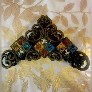 Vintage Israel Judaica Brass Enameled Napkin Holder 6.2" x 1.3" x 3.8" tall